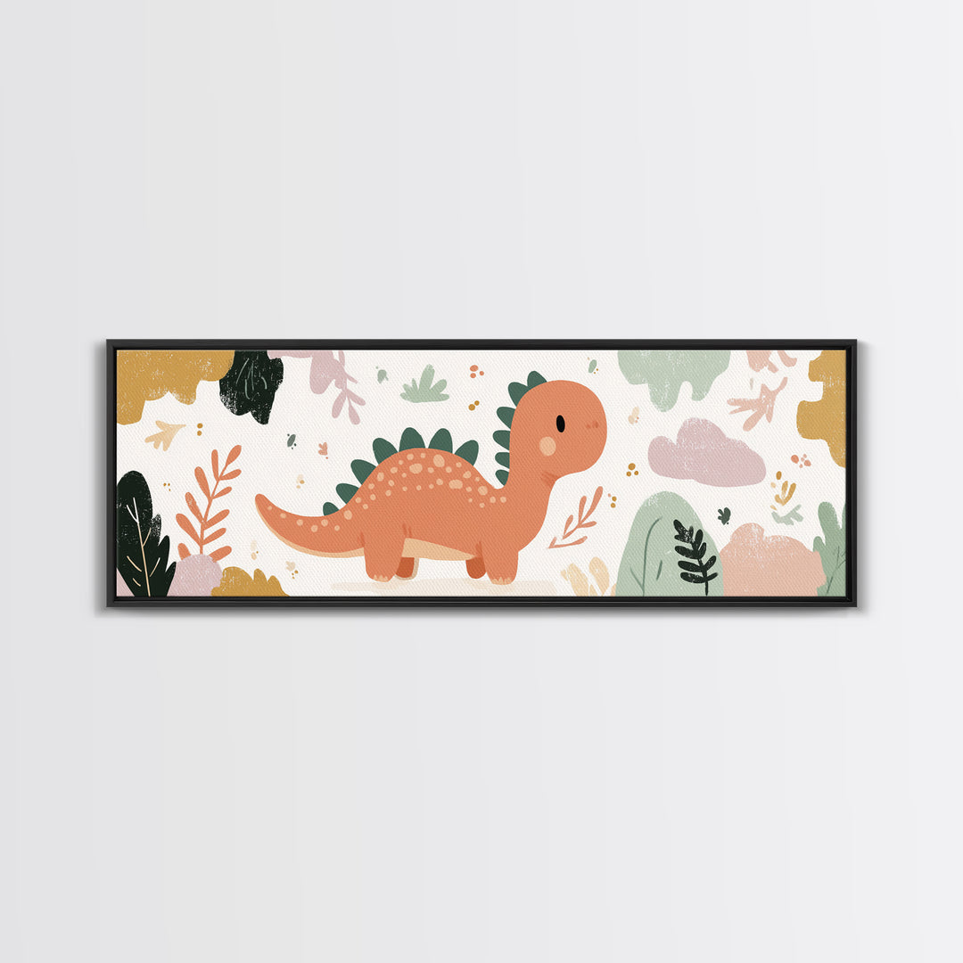 Tiny Dinosaur with Friendly Expression Framed Canvas Print, Nursery Art, Nursery Wall Decor, Nursery Decor, Oil Painting, NUR-3x1-79