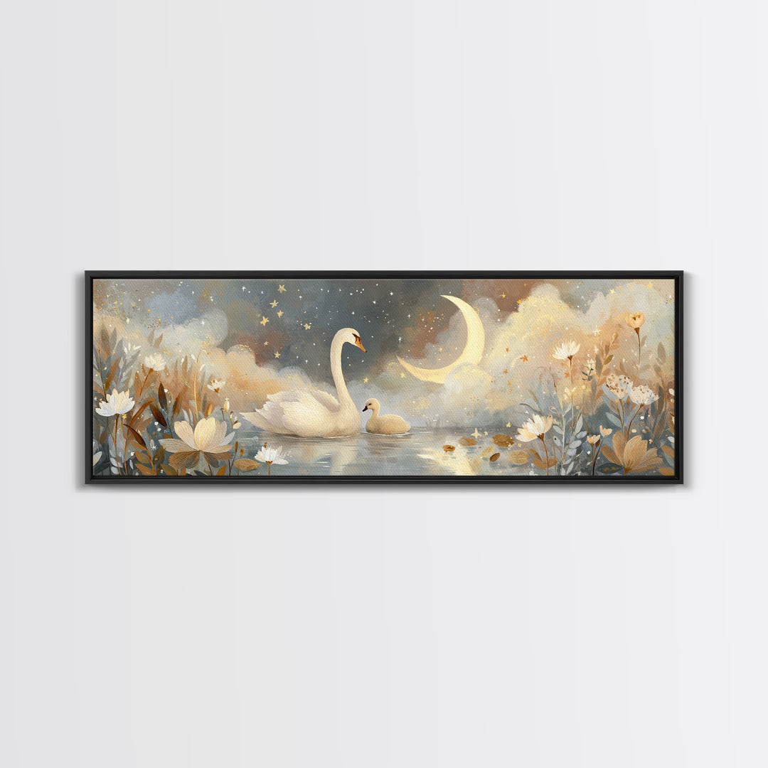 Swan and Cygnet Canvas Print, Nursery Art, Playroom Wall Art, Nursery Decor, Fine Art, Nursery, Statement Artwork, Boho Decor, NUR-3x1-8