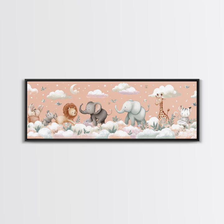 Pastel Jungle Animals Framed Canvas Print, Nursery Art, Nursery Prints, Nursery Decor, Fine Art, Nursery, Kids Wall Decor, NUR-3x1-82