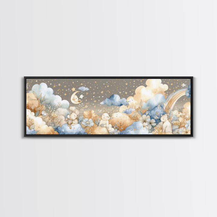 Clouds and Raindrops Canvas Print, Nursery Art, Wall Art Print, Nursery Decor, Watercolor Art, Nursery, Baby Girl Nursery, NUR-3x1-86