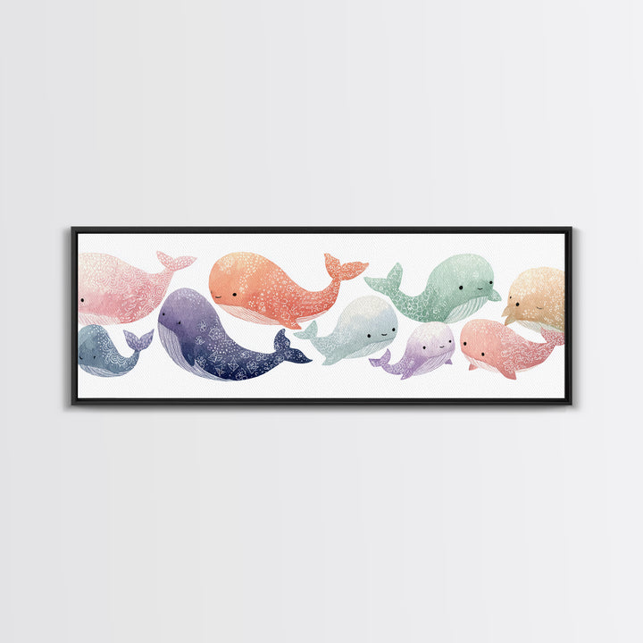 Friendly Ocean Creatures Canvas Print, Nursery Art, Minimalist Decor, Nursery Decor, Fine Art, Nursery, Nursery Wall Decor, NUR-3x1-88