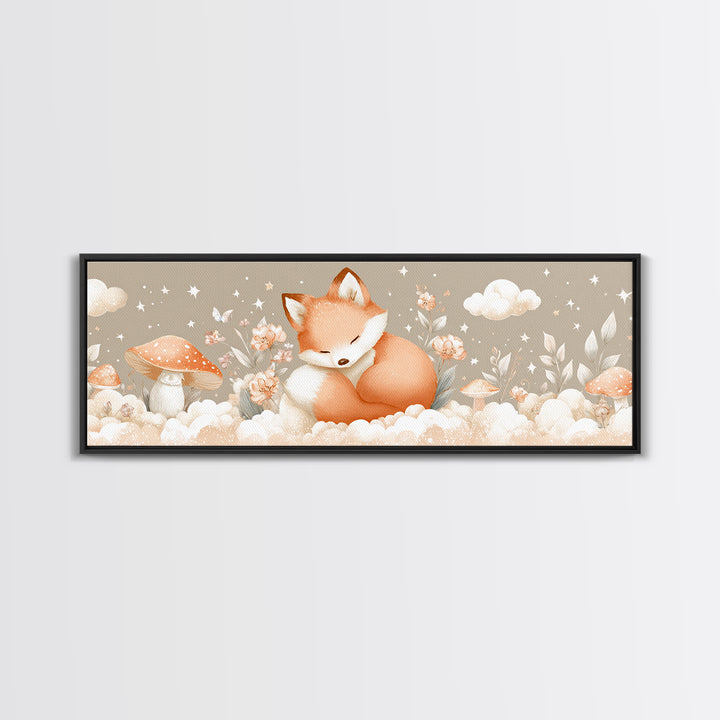 Woodland Fox Tucked Canvas Print, Nursery Art, Wall Hangings, Nursery Decor, Oil Painting, Nursery, Digital Download Art, NUR-3x1-92