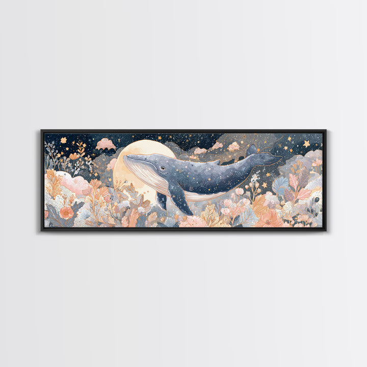 Whale and Tiny Stars Canvas Print, Nursery Art, Gallery Decor, Nursery Decor, Fine Art, Nursery, Wall Art, Wall Decor, NUR-3x1-96