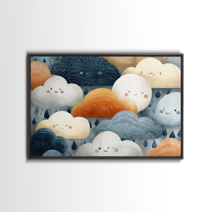Clouds and Raindrops Framed Canvas Print, Nursery Art, Printable Wall Art, Nursery Decor, Fine Art, Nursery, Butterfly Wall Art, NUR-3x2-2