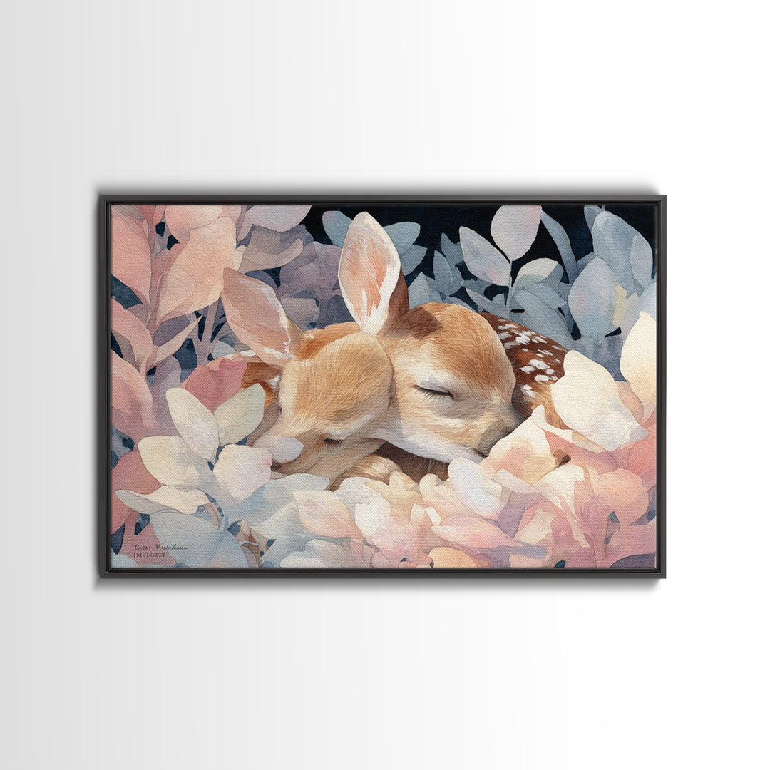 Deer Fawn Sleeping Canvas Print, Nursery Art, Playroom Decor, Nursery Decor, Nursery, Kids Room Wall Art, Dinosaur Wall Art, NUR-3x2-3