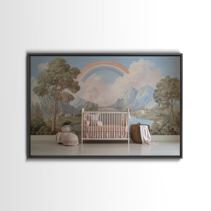 Rainbow Arch with Muted Nursery Colors Framed Canvas Print, Nursery Art, Dinosaur Wall Art, Nursery Decor, Fine Art, Nursery, NUR-3x2-35