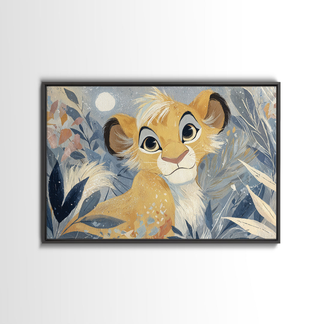Lion Cub with Soft Golden Mane Canvas Print, Nursery Art, Playroom Wall Decor, Nursery Decor, Oil Painting, Nursery, NUR-3x2-37