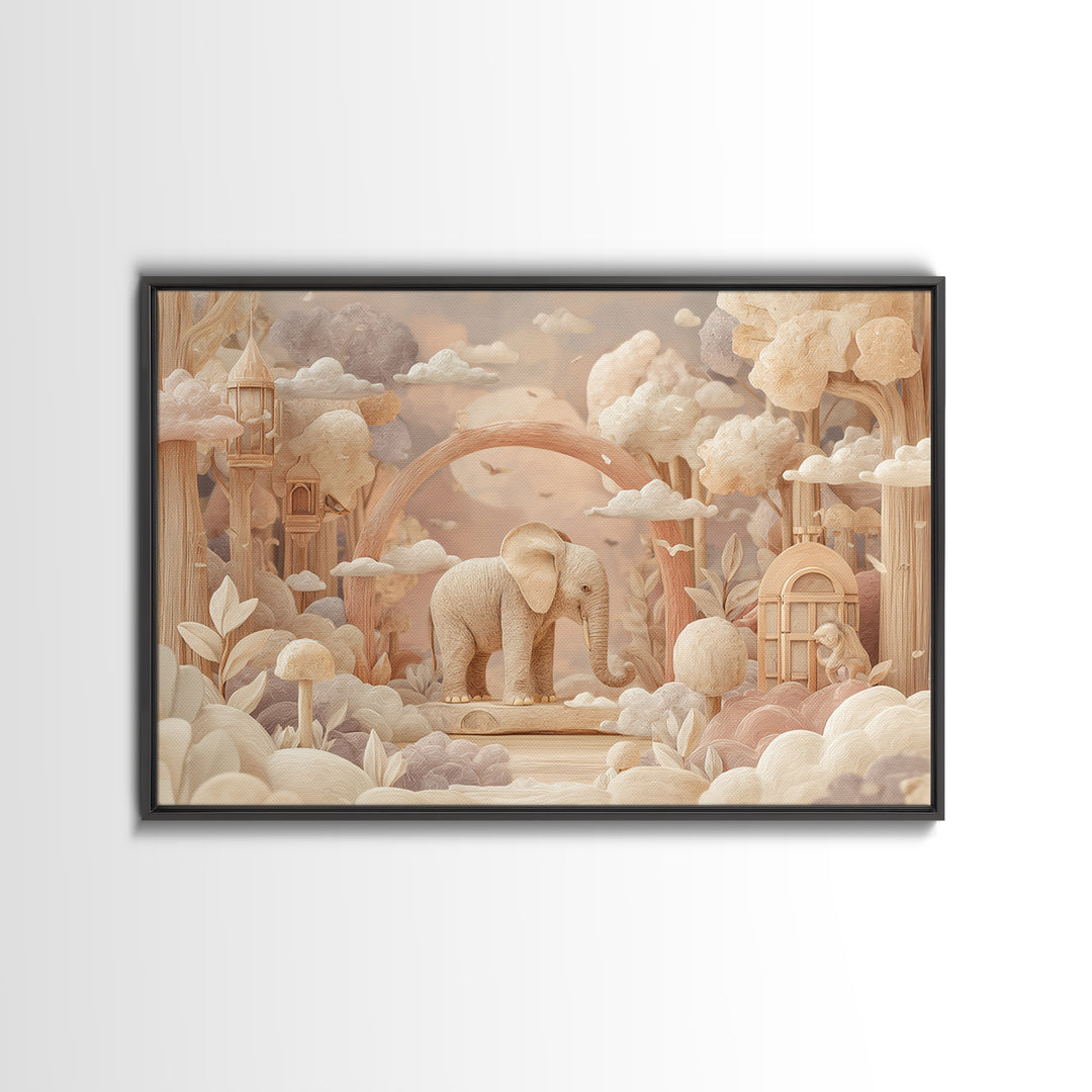 Animal Alphabet Scene Without Readable Letters Framed Canvas Print, Nursery Art, Gallery Decor, Nursery Decor, Nursery, NUR-3x2-39