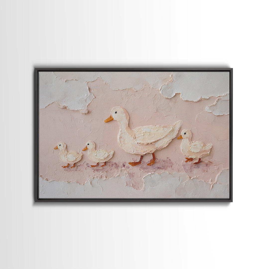 Ducklings Following a Mother Duck Canvas Print, Nursery Art, Playroom Decor, Nursery Decor, Oil Painting, Nursery, NUR-3x2-42