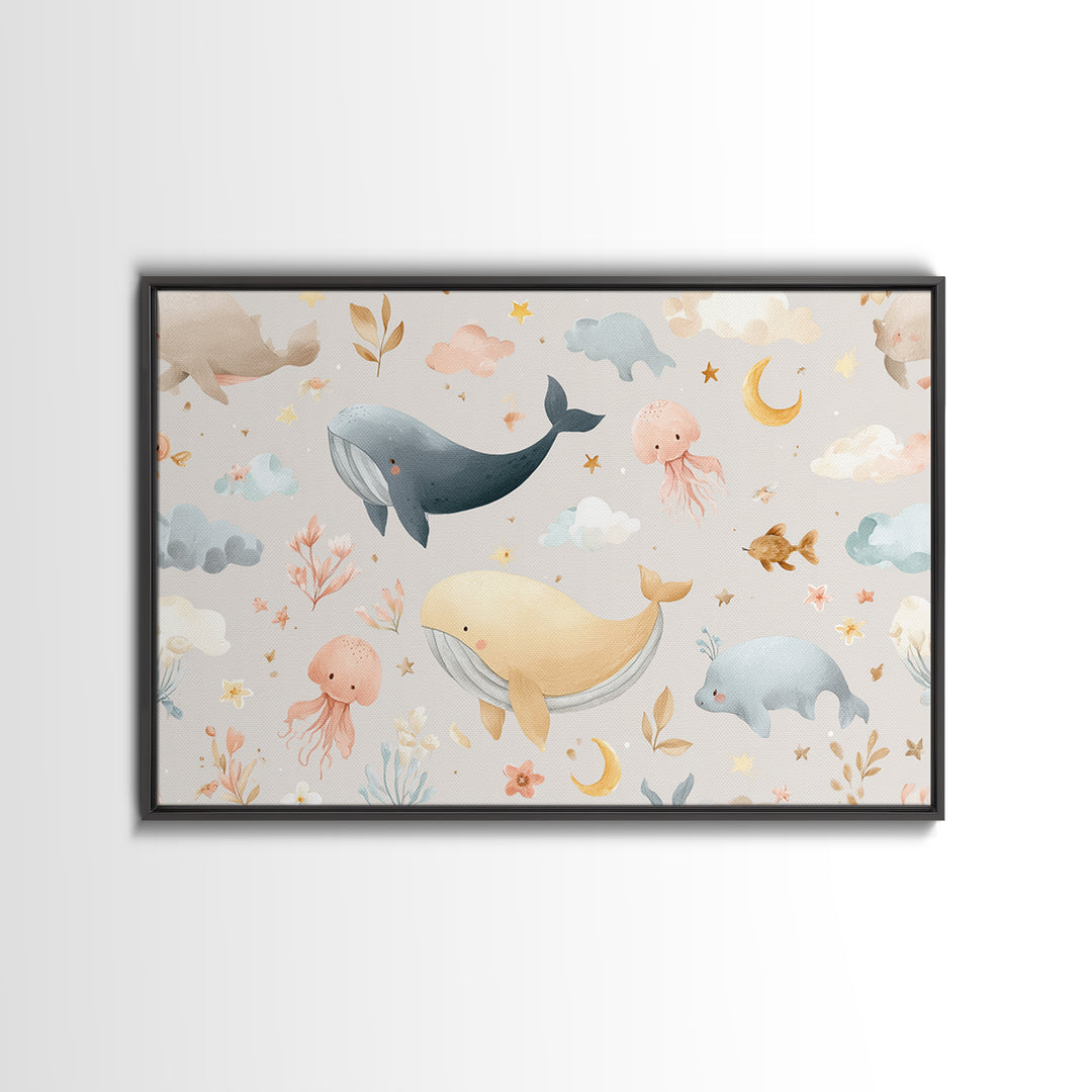 Friendly Ocean Creatures Canvas Print, Nursery Art, Butterfly Wall Art, Nursery Decor, Fine Art, Nursery, Woodland Nursery Art, NUR-3x2-52