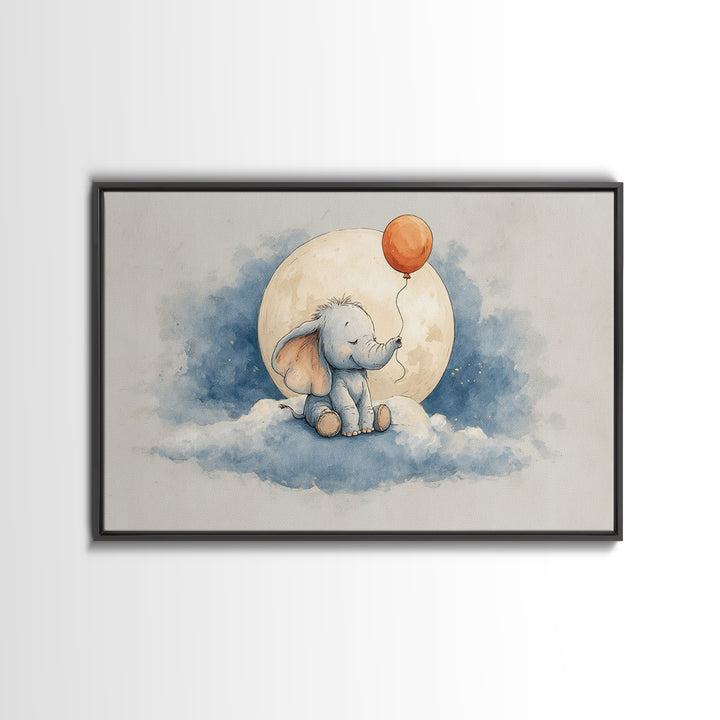 Sleepy Baby Elephant Holding a Tiny Balloon Canvas Print, Nursery Art, Kids Wall Decor, Nursery Decor, Fine Art, Nursery, NUR-3x2-53