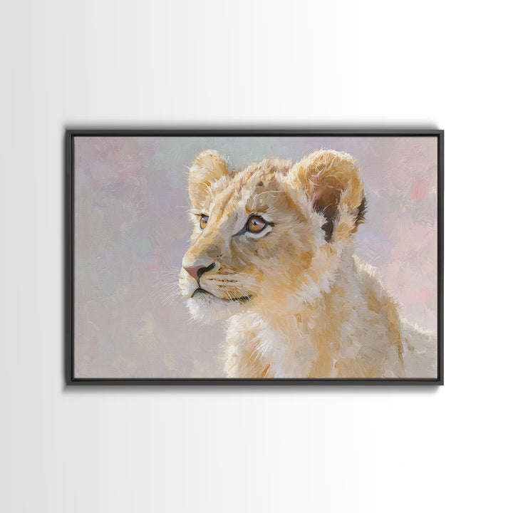 Lion Cub with Soft Golden Mane Canvas Print, Nursery Art, Playroom Wall Decor, Nursery Decor, Oil Painting, Nursery, NUR-3x2-61
