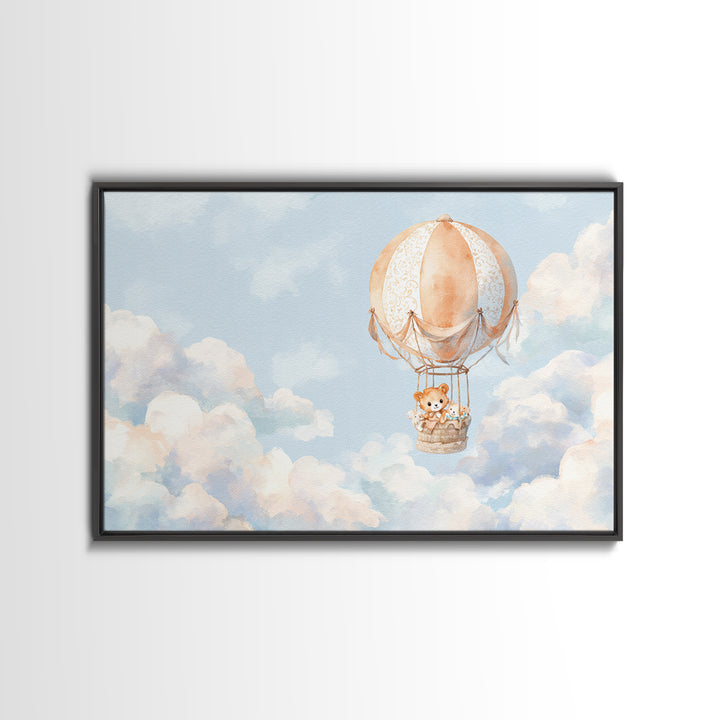 Floating Hot Air Balloon Framed Canvas Print, Nursery Art, Home Decor, Nursery Decor, Abstract Art, Nursery, Contemporary Art, NUR-3x2-64