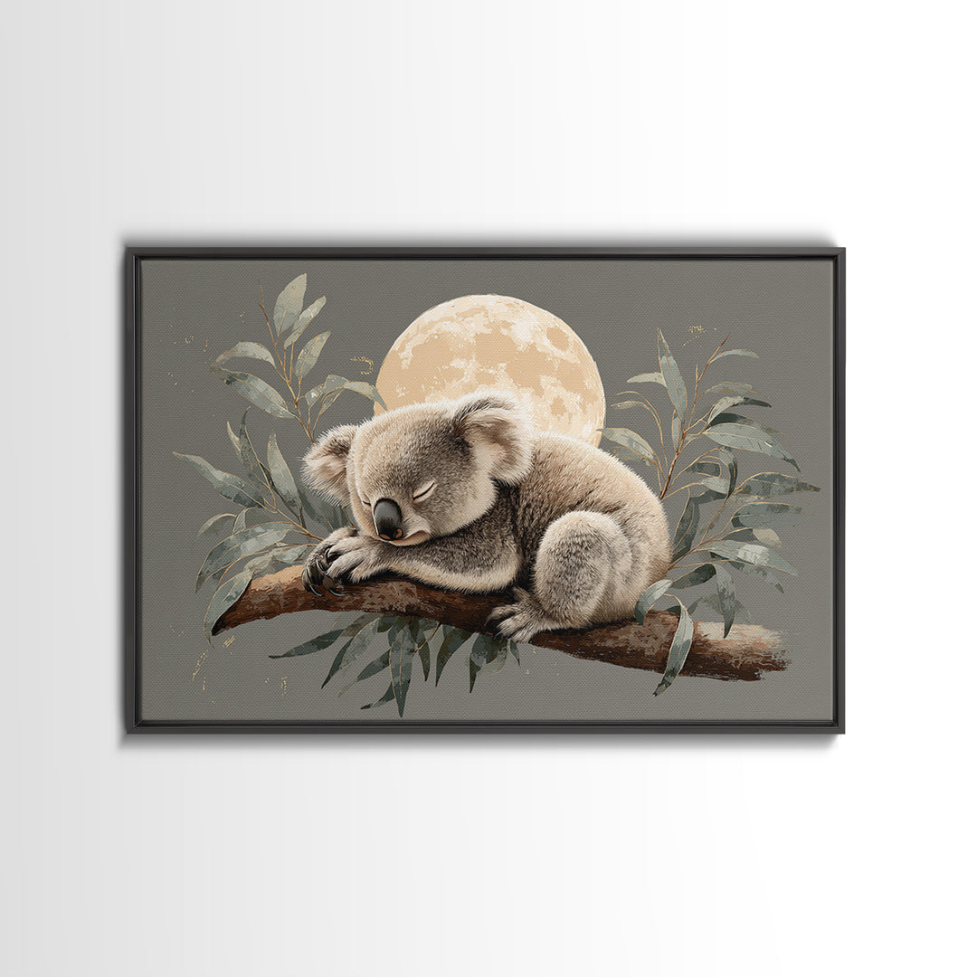 Sleeping Koala on Eucalyptus Branch Framed Canvas Print, Nursery Art, Baby Girl Nursery, Nursery Decor, Fine Art, Nursery, NUR-3x2-65
