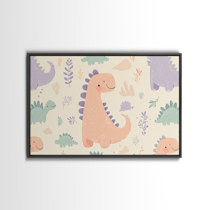 Tiny Dinosaur with Friendly Expression Canvas Print, Nursery Art, Textured Painting, Nursery Decor, Watercolor Art, Nursery, NUR-3x2-67