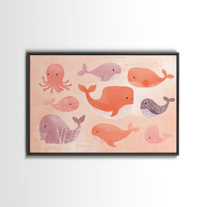 Friendly Ocean Creatures Canvas Print, Nursery Art, Kids Room Art, Nursery Decor, Fine Art, Nursery, Textured Painting, NUR-3x2-76