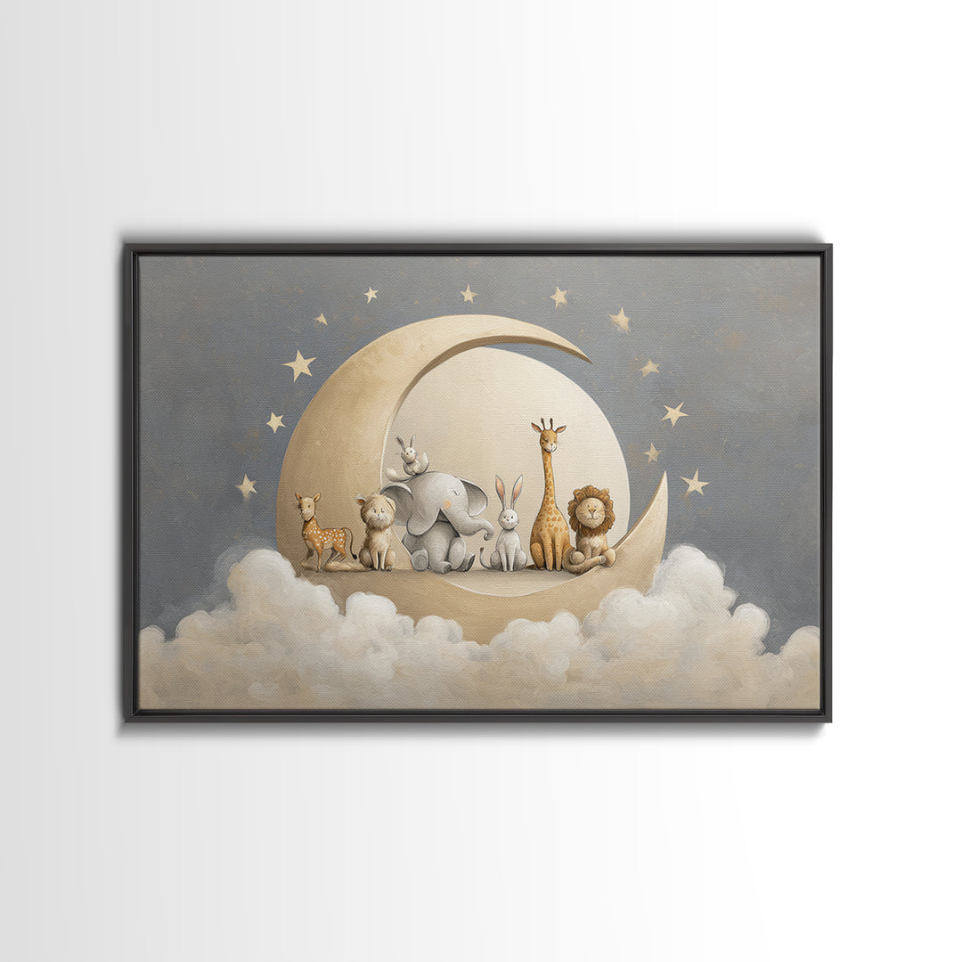 Animal Alphabet Scene Without Readable Letters Framed Canvas Print, Nursery Art, Modern Decor, Nursery Decor, Fine Art, Nursery, NUR-3x2-87