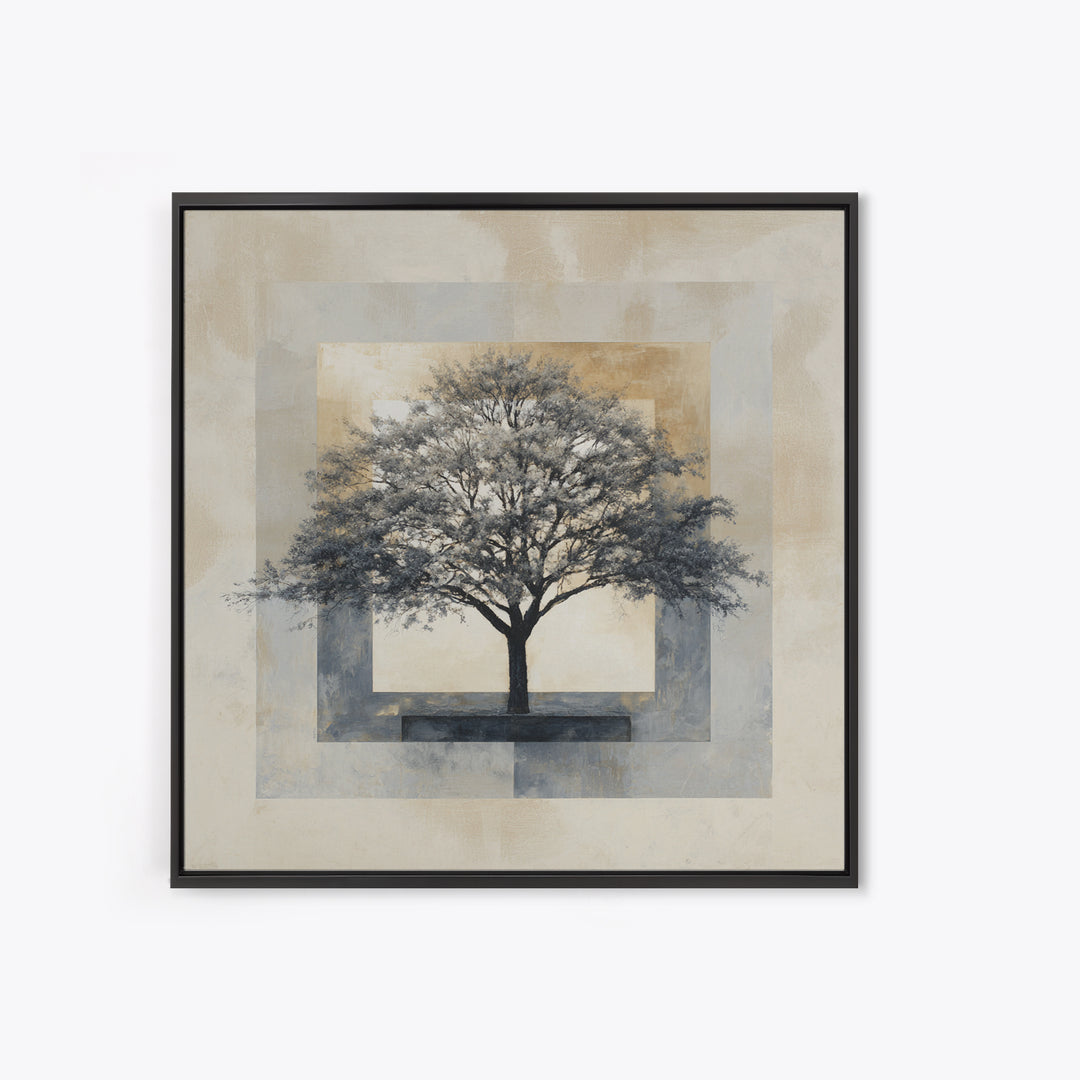 Ink Wash Tree Symbolizing Stability Framed Canvas Print, Office Art, Bedroom Wall Art, Office Decor, Fine Art, Focus, OFF-1x1-38