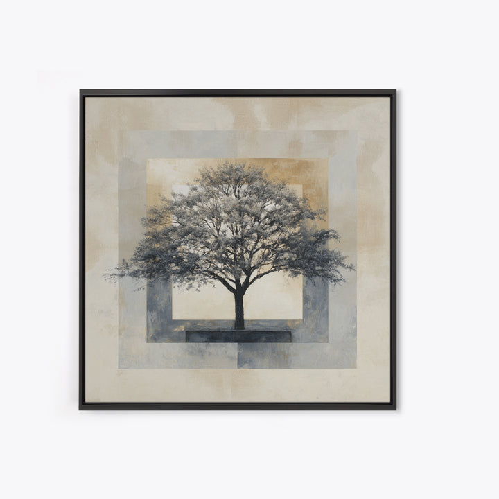 Ink Wash Tree Symbolizing Stability Framed Canvas Print, Office Art, Bedroom Wall Art, Office Decor, Fine Art, Focus, OFF-1x1-38