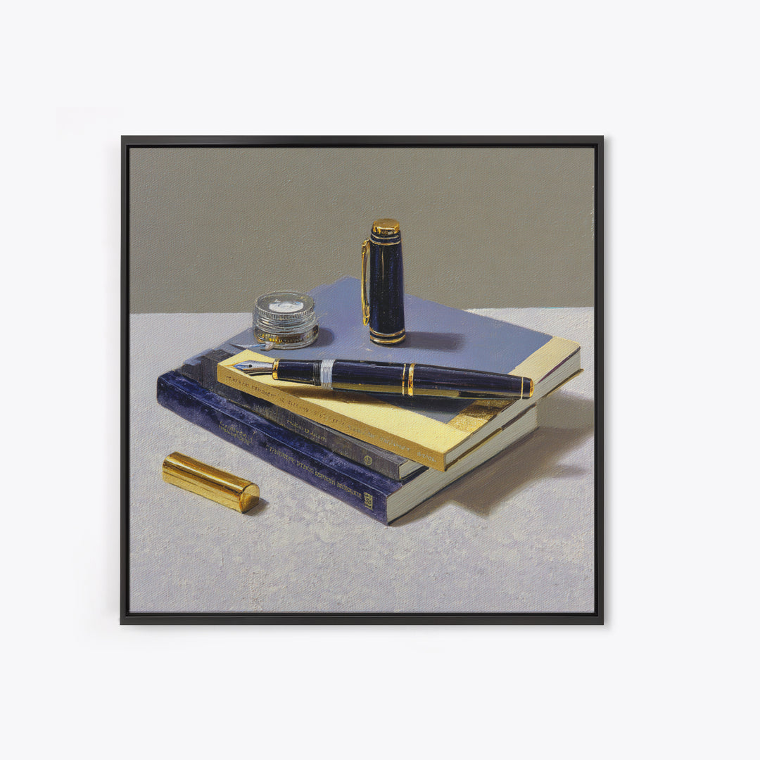 Fountain Pen and Notebook Still Life Without Framed Canvas Print, Office Art, Dopamine Decor, Office Decor, Fine Art, Focus, OFF-1x1-46