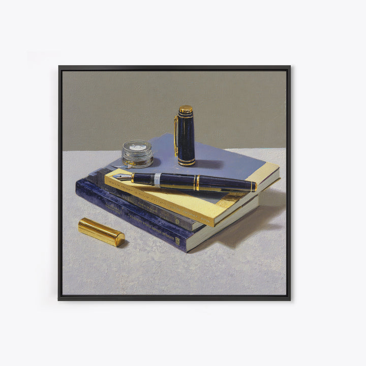 Fountain Pen and Notebook Still Life Without Framed Canvas Print, Office Art, Dopamine Decor, Office Decor, Fine Art, Focus, OFF-1x1-46