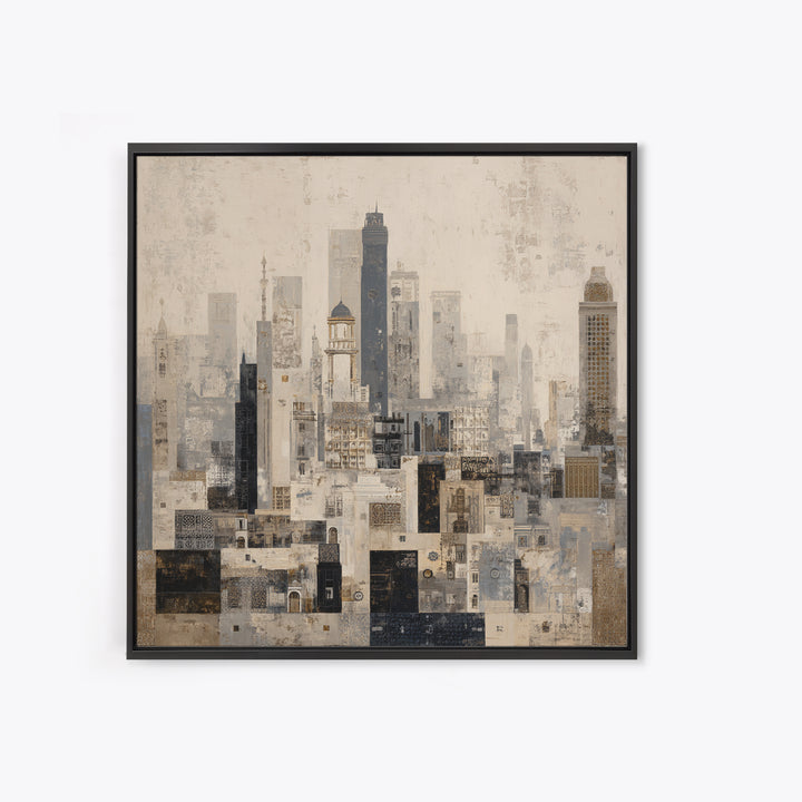 Black and White City Skyline Silhouette Canvas Print, Office Art, Downloadable Prints, Office Decor, Abstract Art, Focus, OFF-1x1-5