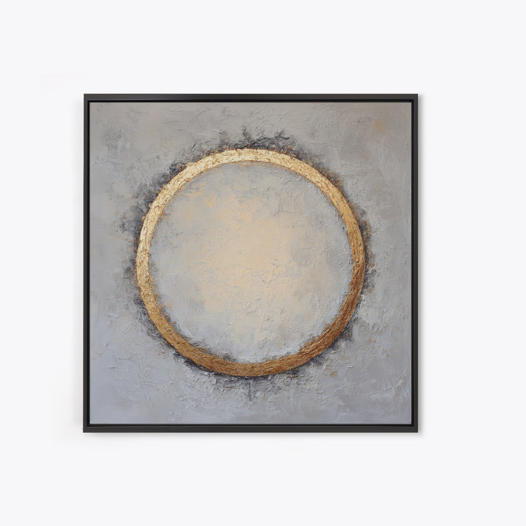 Gold Circle and Line Composition for Clarity Framed Canvas Print, Office Art, Office Decor, Abstract Art, Focus, OFF-1x1-56