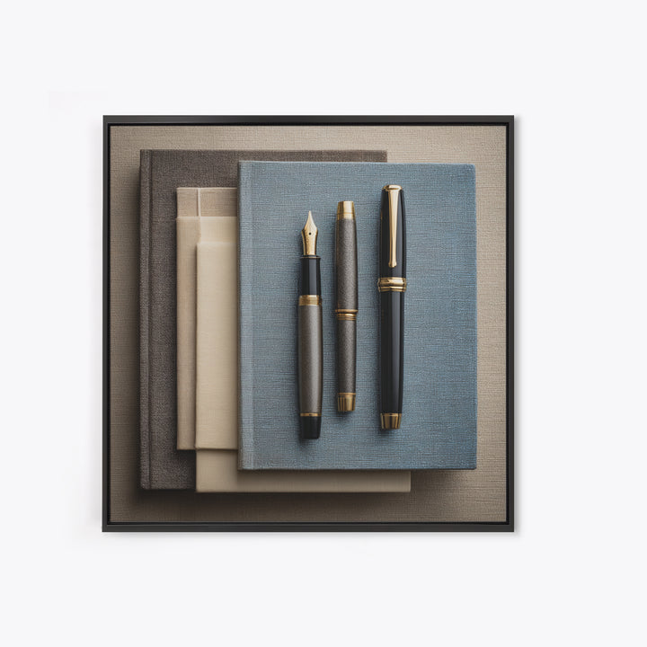 Fountain Pen and Notebook Still Life Without Framed Canvas Print, Office Art, Dopamine Decor, Office Decor, Fine Art, Focus, OFF-1x1-70