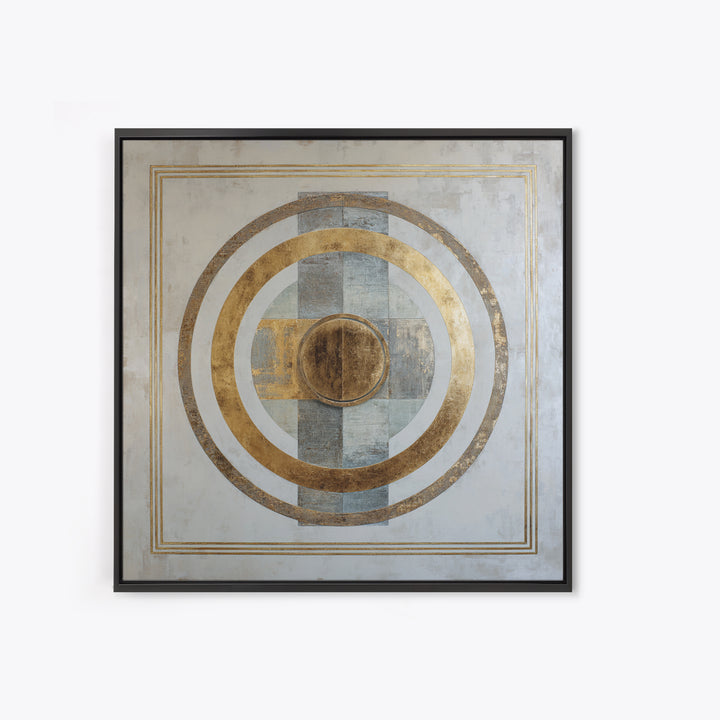 Gold Circle and Line Composition for Clarity Framed Canvas Print, Office Art, Printable Wall Art, Office Decor, Fine Art, Focus, OFF-1x1-8
