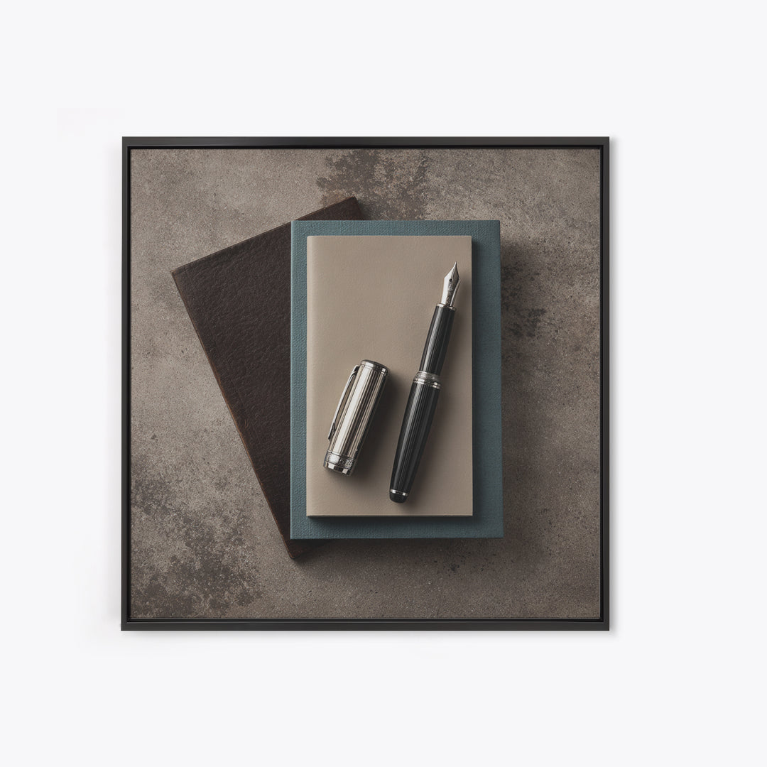 Fountain Pen and Notebook Still Life Without Canvas Print, Office Art, Cubicle Decor, Office Decor, Fine Art, Focus, OFF-1x1-94