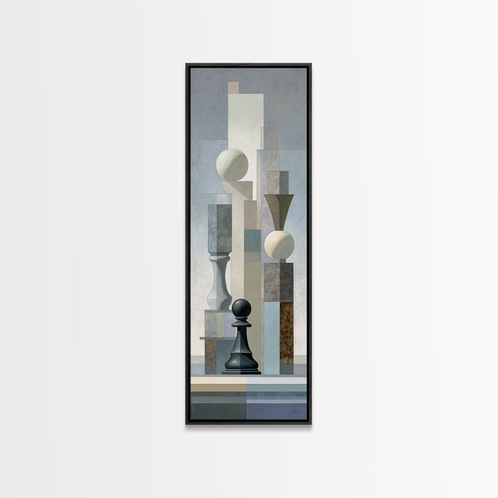 Minimal Chess Piece Still Life Canvas Print, Office Art, Office Wall Art, Office Decor, Watercolor Art, Focus, OFF-1x3-1