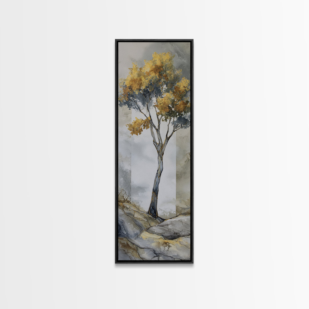 Ink Wash Tree Symbolizing Stability Framed Canvas Print, Office Art, Cubicle Decor, Office Decor, Fine Art, Focus, OFF-1x3-50