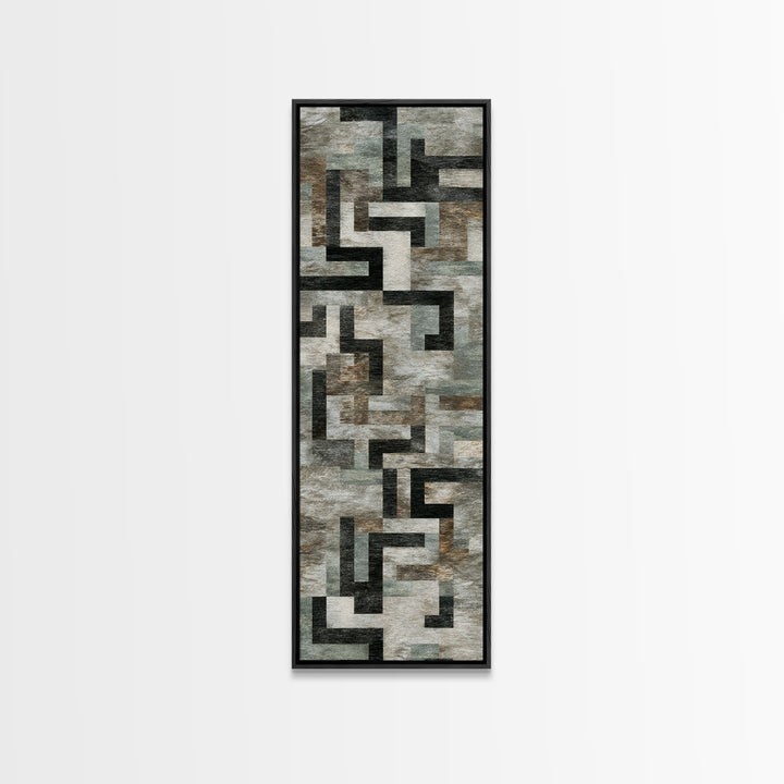 Geometric Labyrinth Pattern Framed Canvas Print, Office Art, Office Wall Art, Office Decor, Abstract Art, Focus, OFF-1x3-54