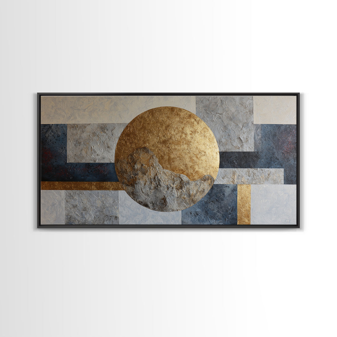 Gold Circle and Line Composition for Clarity Framed Canvas Print, Office Art, Living Room Decor, Office Decor, Fine Art, Focus, OFF-2x1-100