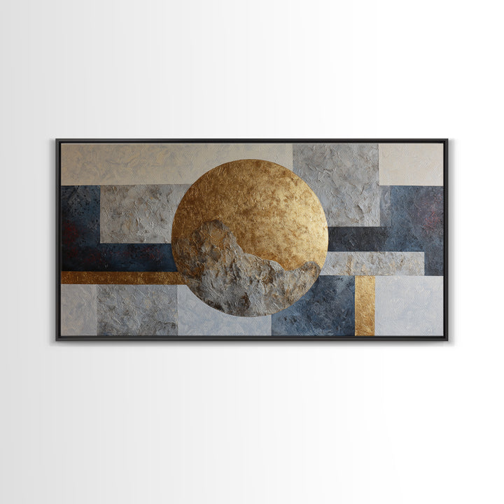 Gold Circle and Line Composition for Clarity Framed Canvas Print, Office Art, Living Room Decor, Office Decor, Fine Art, Focus, OFF-2x1-100