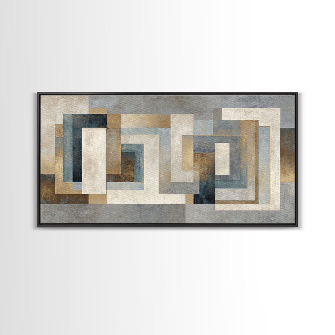 Geometric Labyrinth Pattern Framed Canvas Print, Office Art, Fine Art Print, Office Decor, Abstract Art, Focus, Poster, OFF-2x1-14