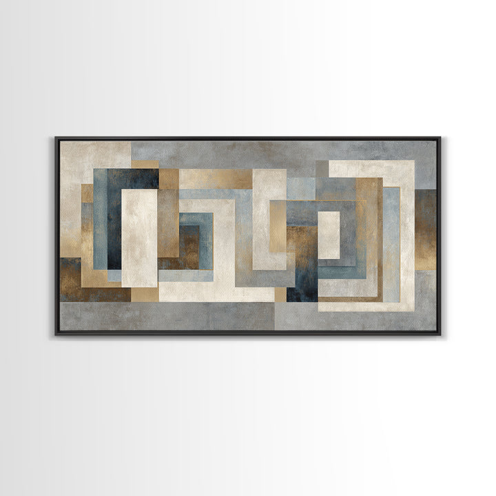 Geometric Labyrinth Pattern Framed Canvas Print, Office Art, Fine Art Print, Office Decor, Abstract Art, Focus, Poster, OFF-2x1-14