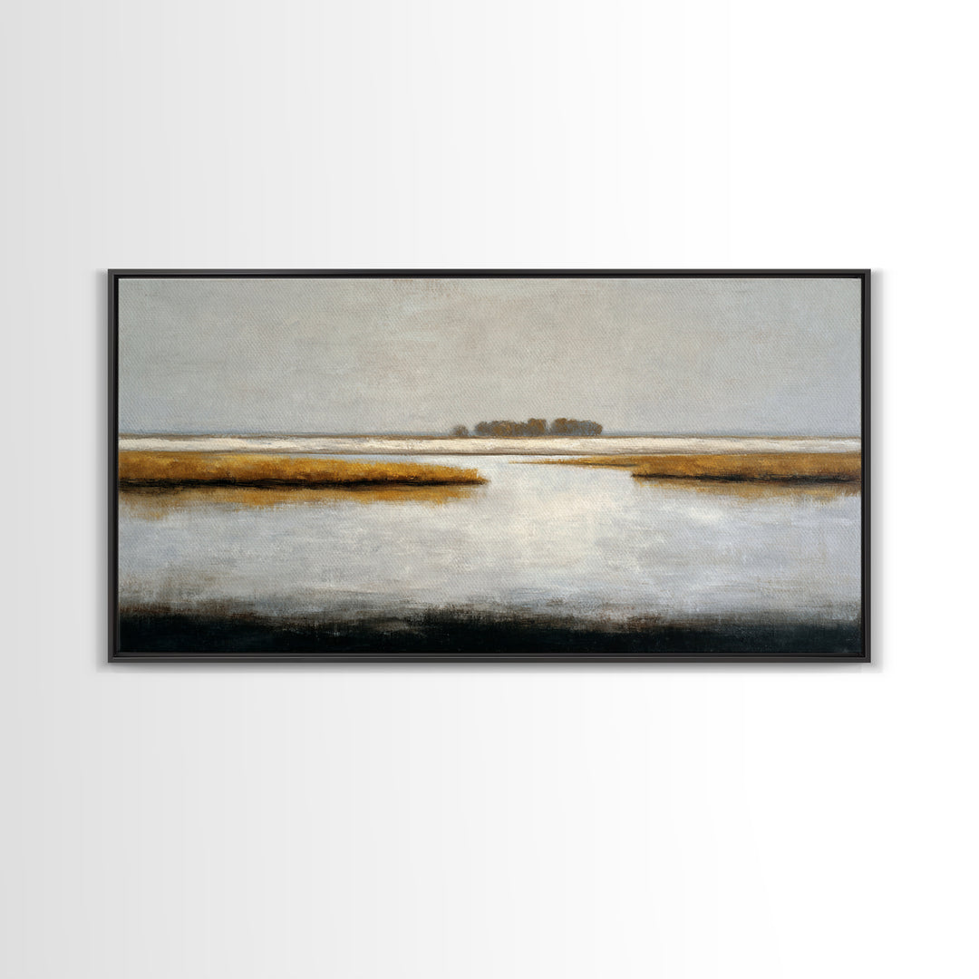 Dignified Neutral Landscape Framed Canvas Print, Office Art, Digital Wall Art, Office Decor, Oil Painting, Focus, OFF-2x1-3