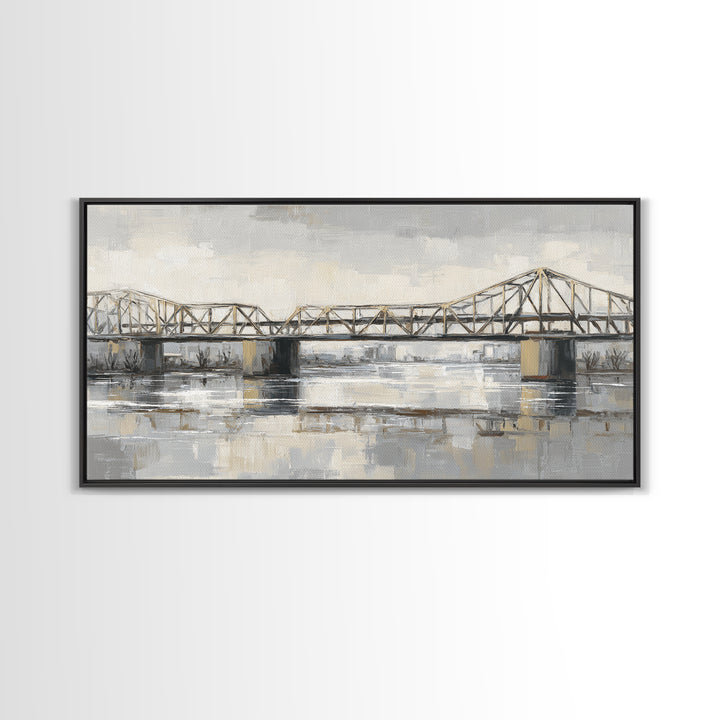 Monochrome Bridge Structure Framed Canvas Print, Office Art, Luxury Decor, Office Decor, Fine Art, Focus, Pet Portrait, OFF-2x1-6