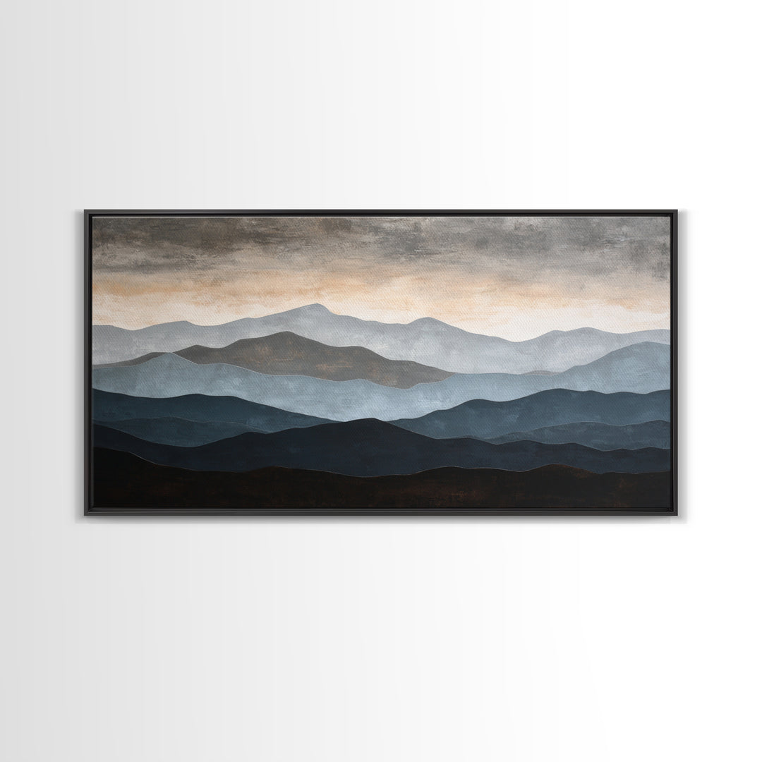 Minimal Mountain Sunrise for Focus Canvas Print, Office Art, Wall Decor, Office Decor, Oil Painting, Focus, Abstract Art, OFF-2x1-70