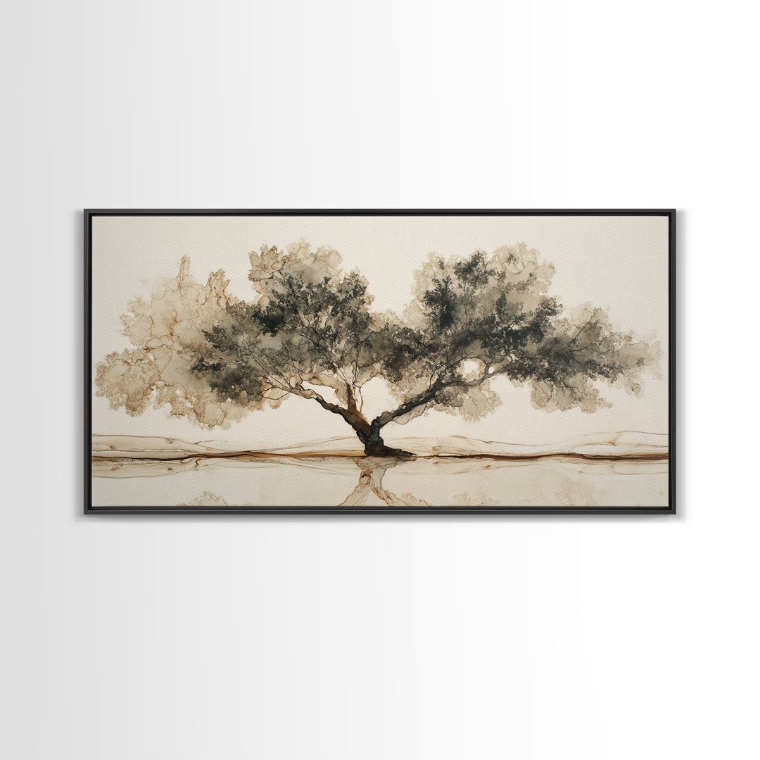 Ink Wash Tree Symbolizing Stability Canvas Print, Office Art, Wall Art, Office Decor, Fine Art, Focus, Boho, Art Deco, OFF-2x1-82