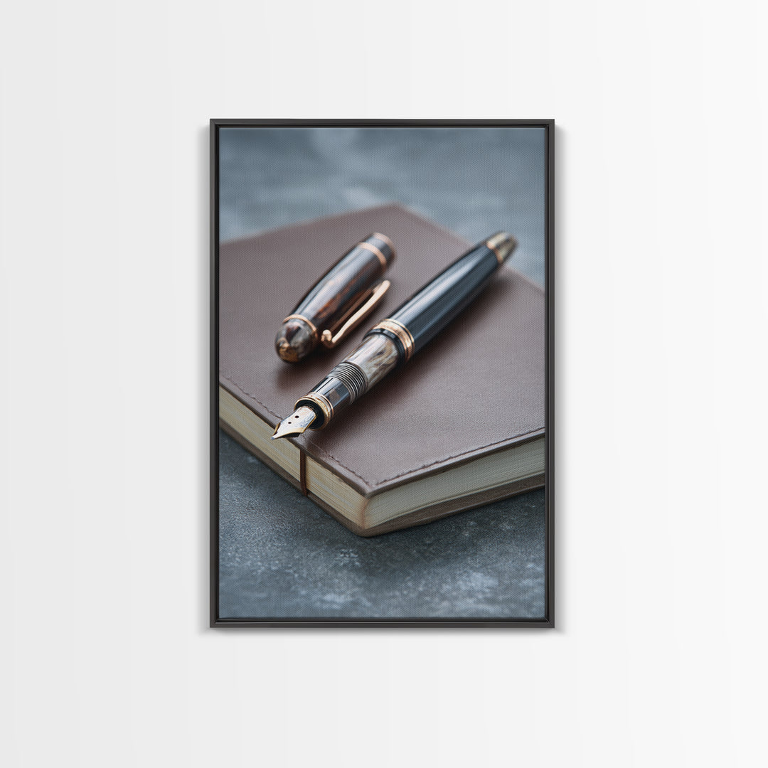 Fountain Pen and Notebook Still Life Without Canvas Print, Office Art, Minimalist Decor, Office Decor, Fine Art, Focus, OFF-2x3-54