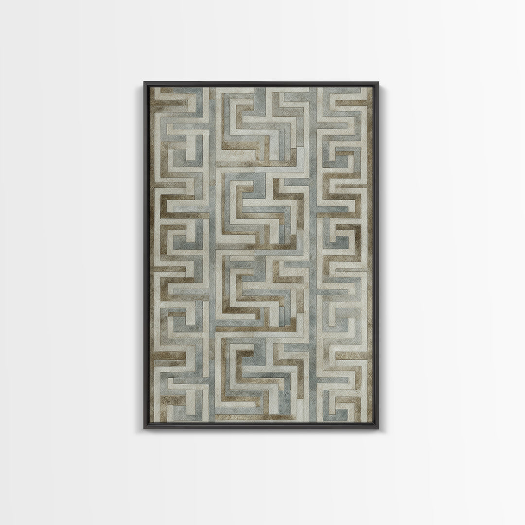 Geometric Labyrinth Pattern Framed Canvas Print, Office Art, Wall Decor, Office Decor, Abstract Art, Focus, Wall Prints, OFF-2x3-74