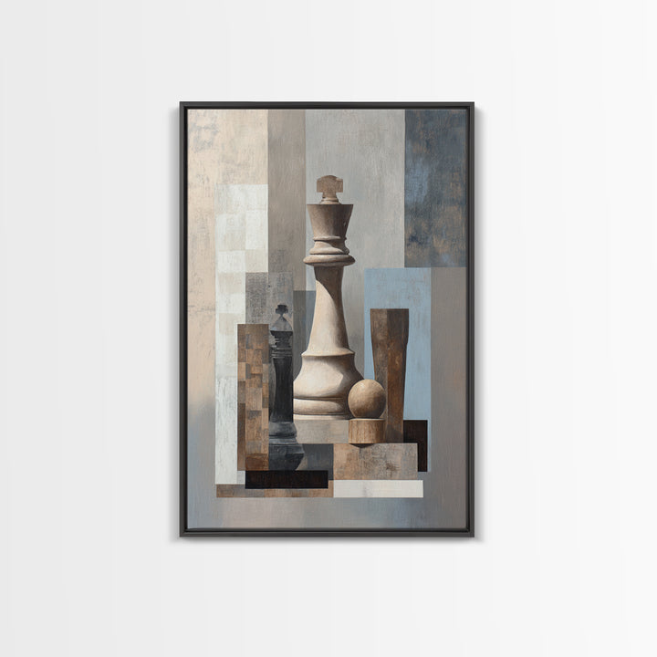 Minimal Chess Piece Still Life Framed Canvas Print, Office Art, Digital Wall Art, Office Decor, Fine Art, Focus, Dopamine Decor, OFF-2x3-93