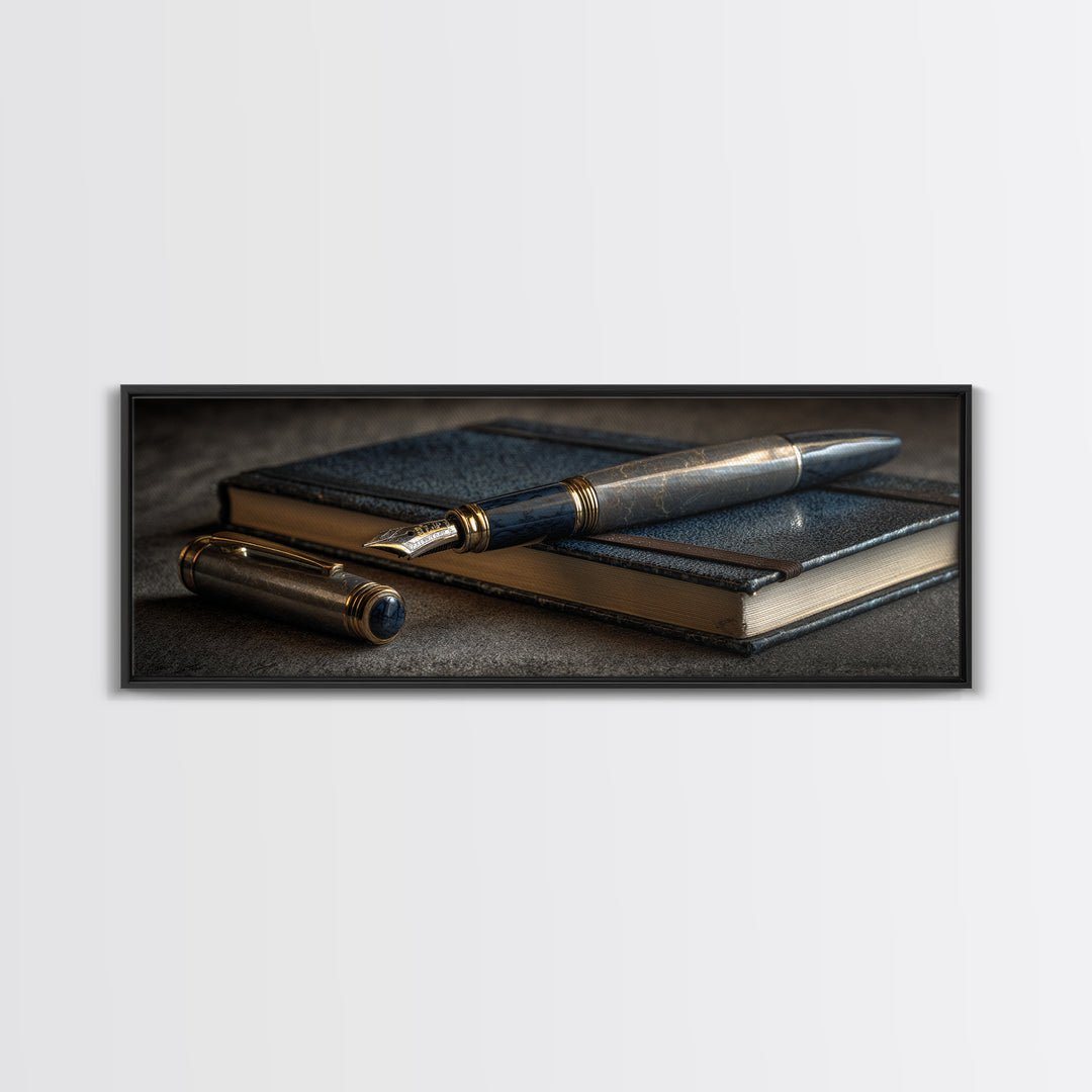 Fountain Pen and Notebook Still Life Without Canvas Print, Office Art, Cubicle Decor, Office Decor, Fine Art, Focus, OFF-3x1-14