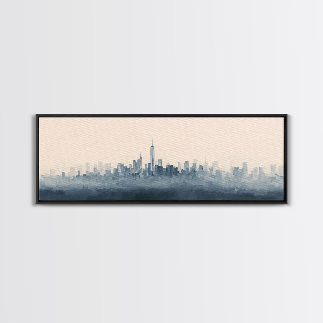 Black and White City Skyline Silhouette Canvas Print, Office Art, Office Decor, Abstract Art, Focus, Gallery Decor, OFF-3x1-21