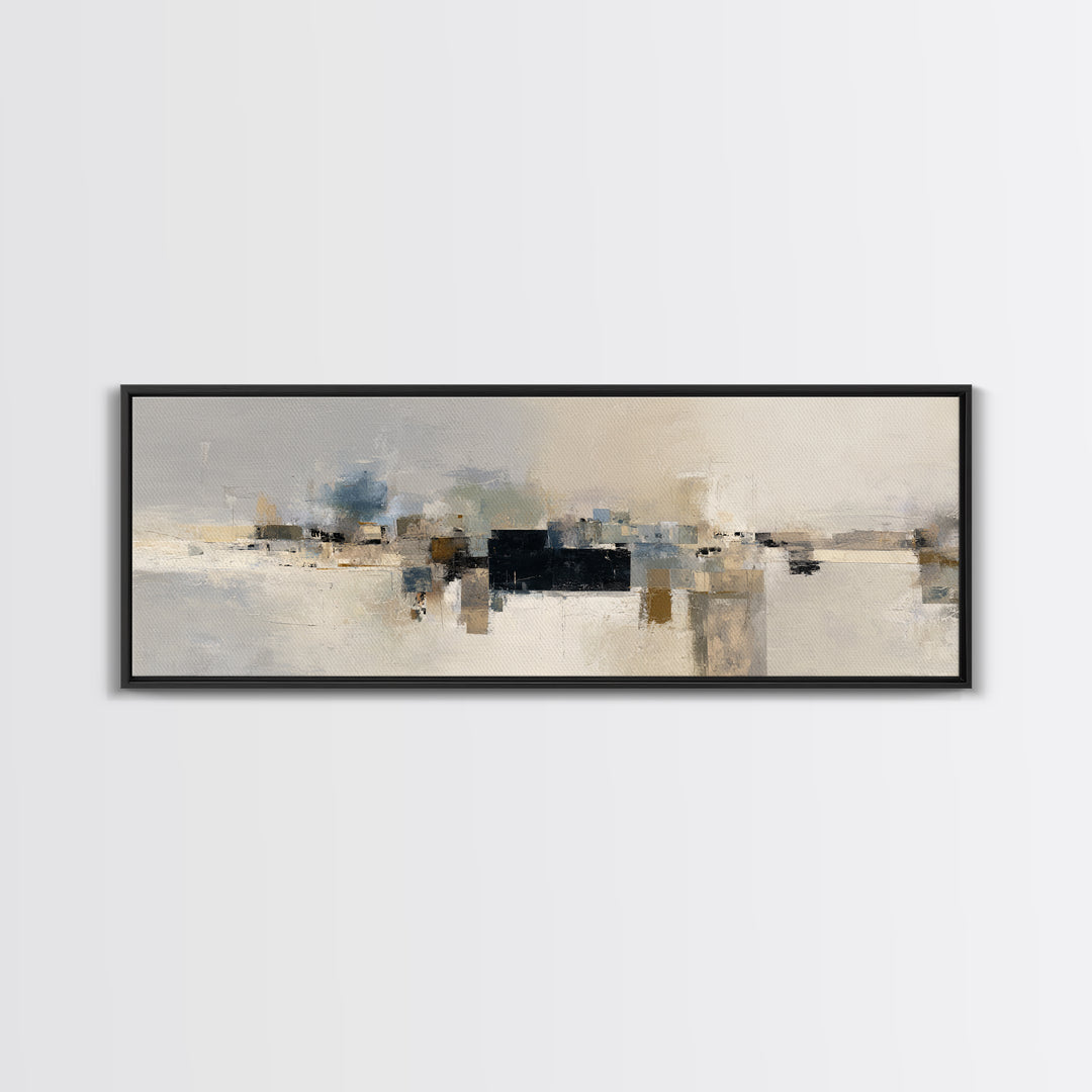 Dignified Neutral Landscape Framed Canvas Print, Office Art, Boho Decor, Office Decor, Focus, Digital Art, Pet Portrait, OFF-3x1-23