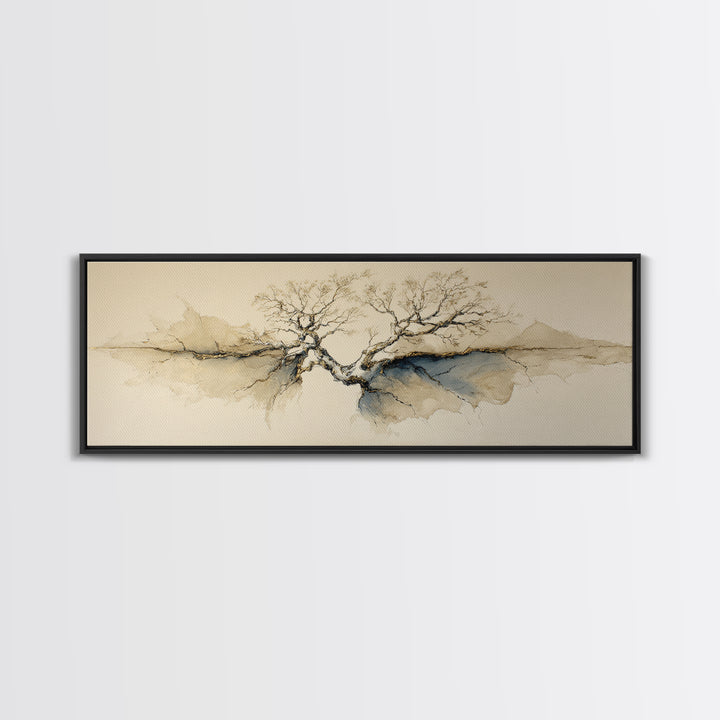 Ink Wash Tree Symbolizing Stability Canvas Print, Office Art, Wall Art, Office Decor, Fine Art, Focus, Boho, Art Deco, OFF-3x1-30