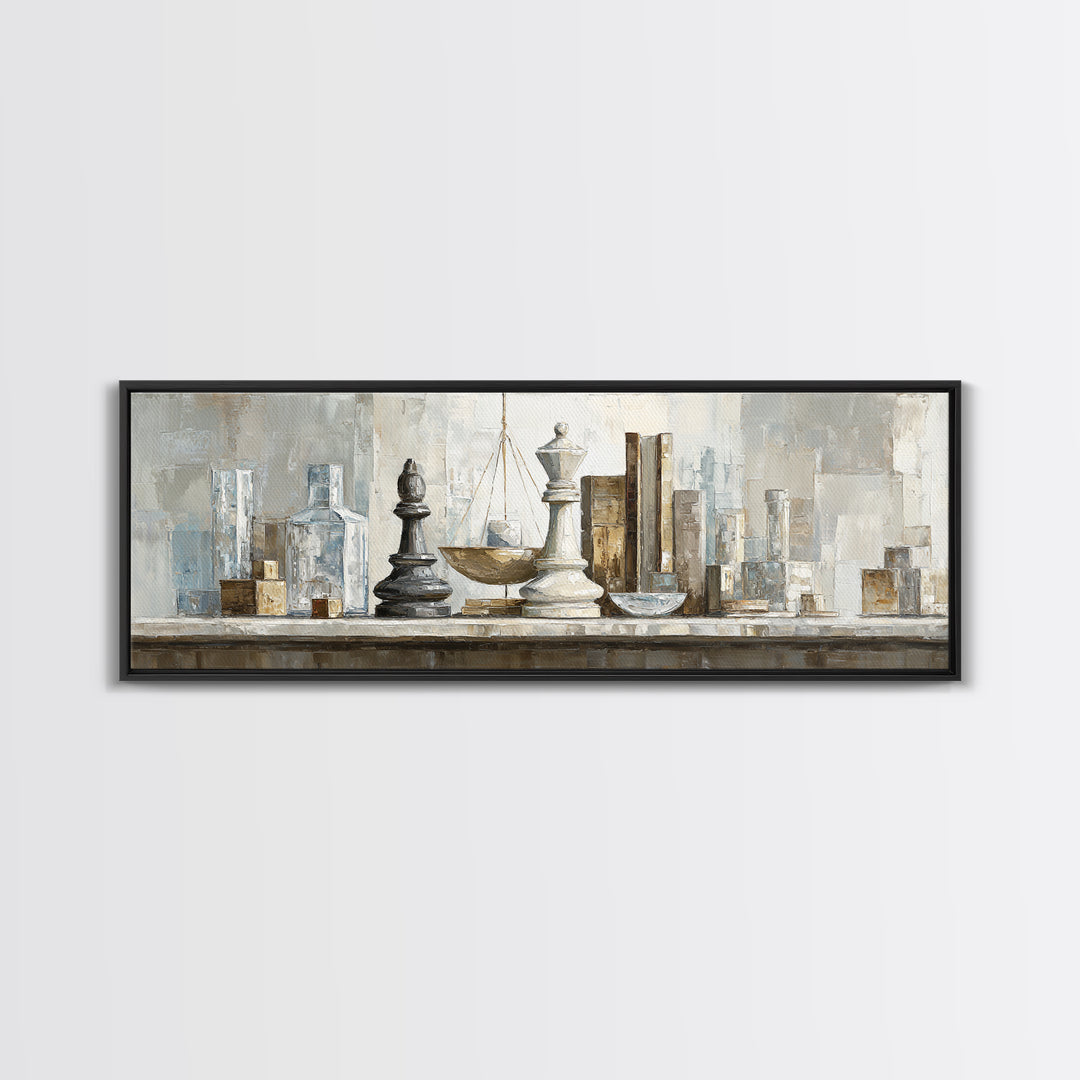 Minimal Chess Piece Still Life Framed Canvas Print, Office Art, Printables, Office Decor, Watercolor Art, Focus, OFF-3x1-5