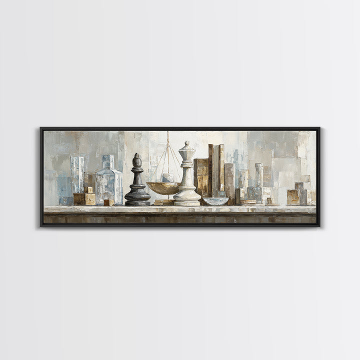 Minimal Chess Piece Still Life Framed Canvas Print, Office Art, Printables, Office Decor, Watercolor Art, Focus, OFF-3x1-5